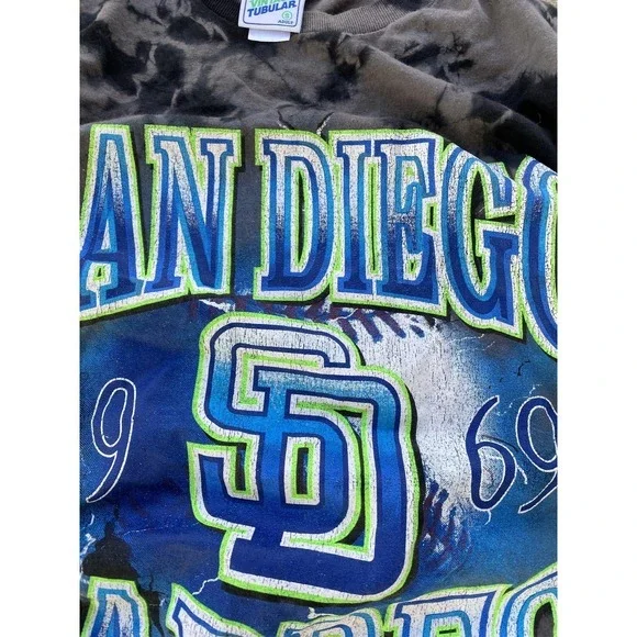 San‎ Diego Padres Shirt Mens Small Gray Tie Dye MLB Baseball 47 Vintage Tubular - Picture 6 of 16